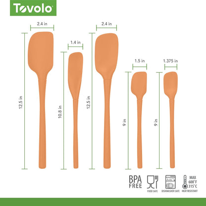 Tovolo Stainless Steel Handled Silicone Spatula Set of 5 White, Dishwasher Safe Kitchen Spatula Set for Cooking Baking, Non Toxic BPA Free Silicone Spatula set with Metal Steel Handle