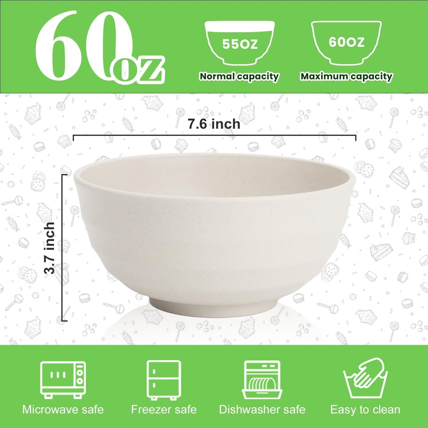 Wheat Straw Bowls Set with Lids, Unbreakable 40 OZ Cereal Bowls Set of 4, Salad Container for Lunch, Microwave & Dishwasher Safe Bowl Set for Kitchen, Picnic, RV, Camping, Multi