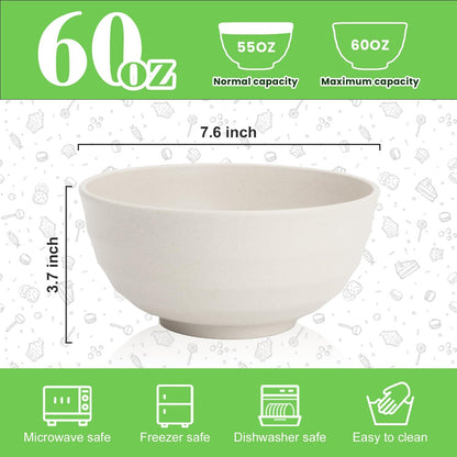 Wheat Straw Bowls Set with Lids, Unbreakable 40 OZ Cereal Bowls Set of 4, Salad Container for Lunch, Microwave & Dishwasher Safe Bowl Set for Kitchen, Picnic, RV, Camping, Multi