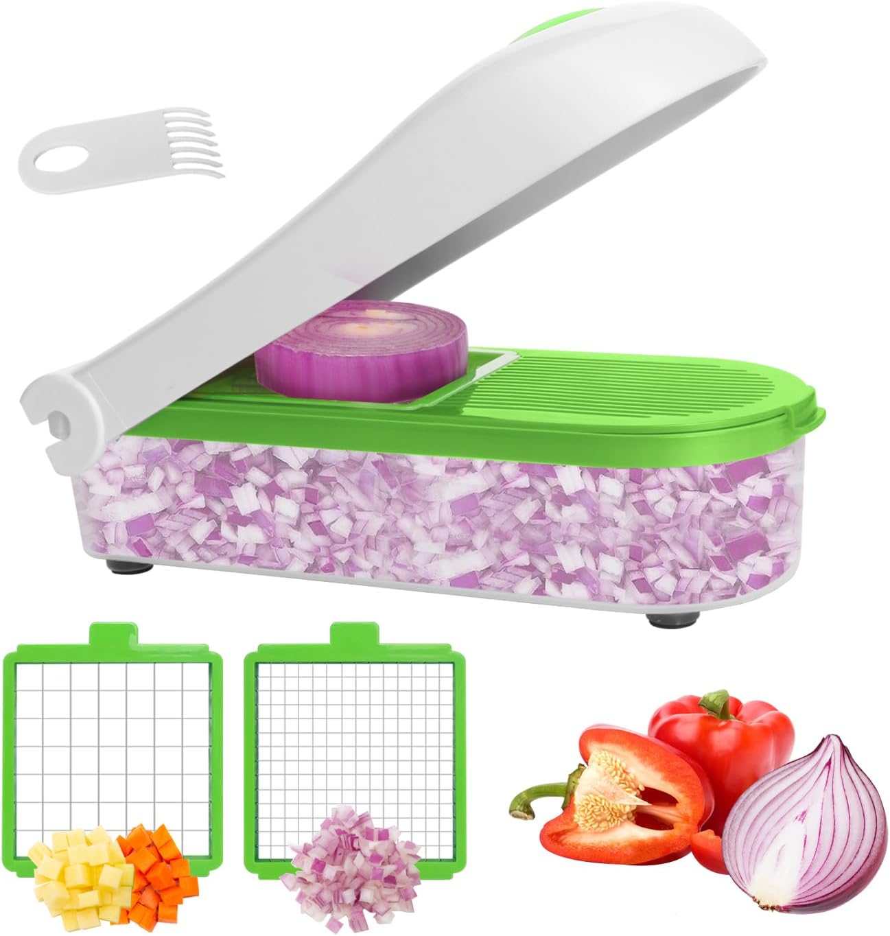 LHS Vegetable Chopper, Pro Onion Chopper Slicer Dicer Cutter Shredded- Cheese & Veggie Plus Peeler and Julienne - Food Dicer with 8 Blades (Grey)