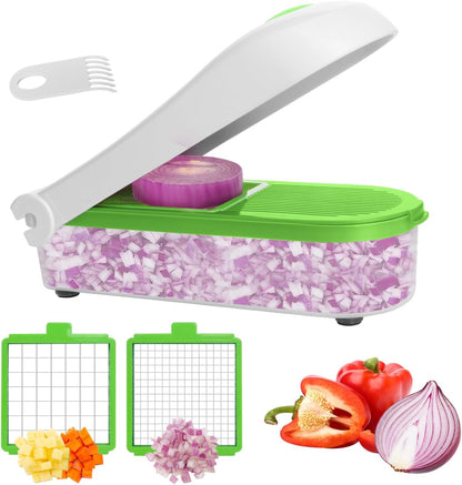 LHS Vegetable Chopper, Pro Onion Chopper Slicer Dicer Cutter Shredded- Cheese & Veggie Plus Peeler and Julienne - Food Dicer with 8 Blades (Grey)