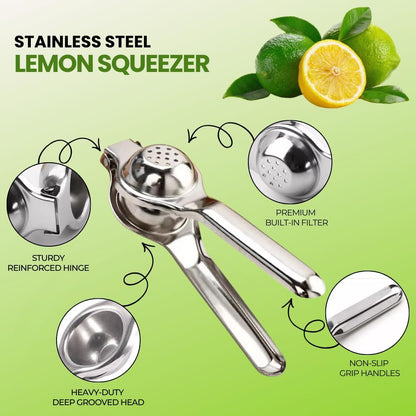 Lemon Squeezer Stainless Steel – Heavy Duty Manual Citrus Juicer Hand Press for Lemon Lime Orange – Ergonomic Non-Slip Handle, Rust-Resistant, Dishwasher Safe Kitchen Tool