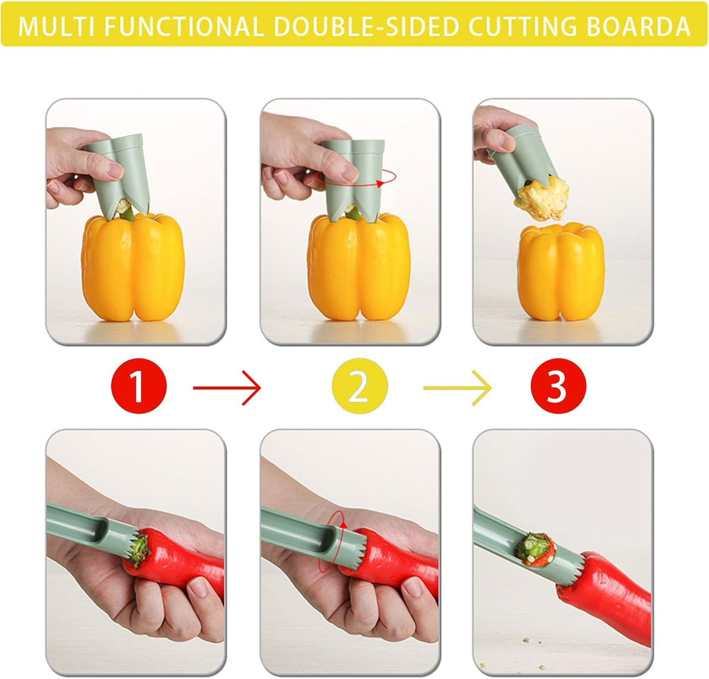 Pepper Corer, 2 in 1 Red Bell Pepper Seed Corer Remover Tool, Fruit & Vegetable Corers Quick Cave Tools for Jalapeno Cutter Deseeder, Green