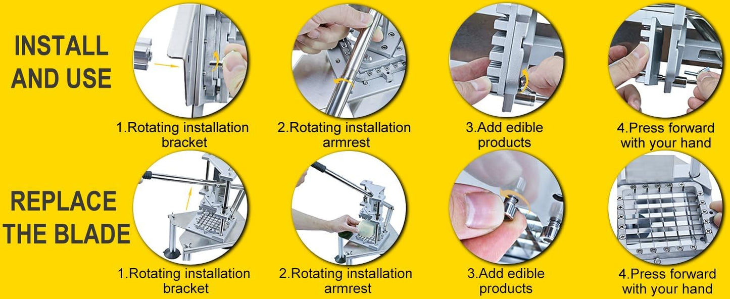 Vertical French Fry Cutter with 3/8" & 1/2" Blades, Commercial Grade Potato Cutter, Heavy Duty Vegetable Chopper, Rust-Proof Stainless Steel Slicer for Home Kitchen