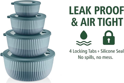 Mixing Bowls with Lids, 8-Piece Airtight Leak-Proof Nesting BPA-Free Bowl Set for Kitchen & Food Storage, Large 4200ml Capacity, Microwave & Dishwasher Safe