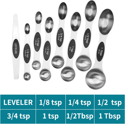 Set of 8 Stainless Steel Magnetic Measuring Spoons Set with Leveler,Dual Sided Stackable Steel Metal Teaspoons for Baking & Cooking Kicchen Accessories (Color)