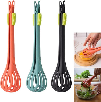2 in 1 Food Clip & Egg Whisk, Multi-function Egg Beater and Bread Clip, Handheld Egg Mixer Plastic Egg Beater Blender, Multifunctional Kitchen Tool (Black)