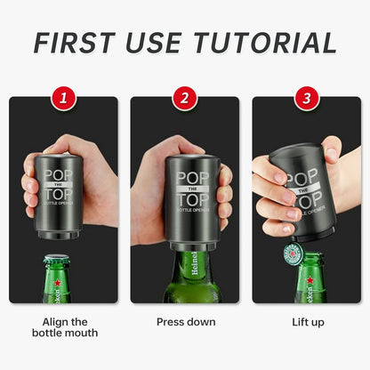 2PCS Beer Bottle Opener with Magnetic Cap, Automatic Stainless Steel One-Handed Bottle Cap Opener, Spring Loaded Push&Pop for Kitchen Home Bar Restaurant Household Utensils Destapador de Cerveza