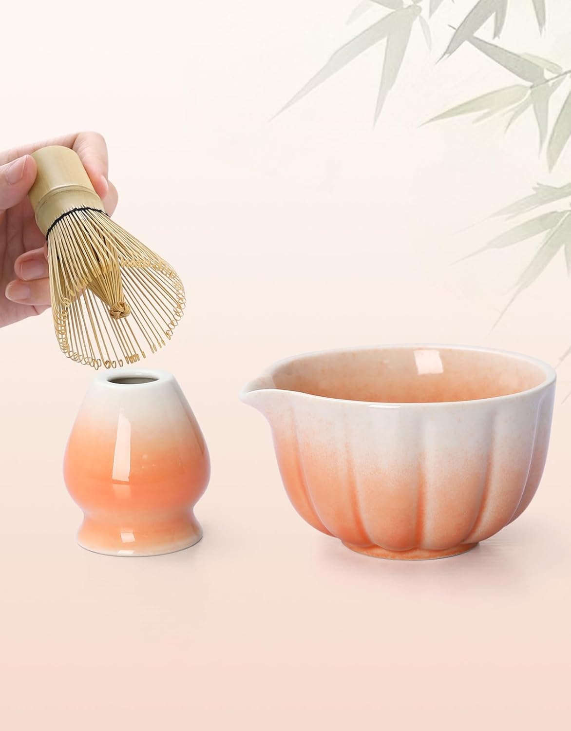 Matcha Whisk Set, 7 Pcs, Matcha Kit Includes Matcha Bowl, Matcha Whisk and Holder, Bamboo Scoop, Spoon, Sifter and Tea Towel, Matcha Set, Gift for Matcha Lovers & Beginners (Pink)