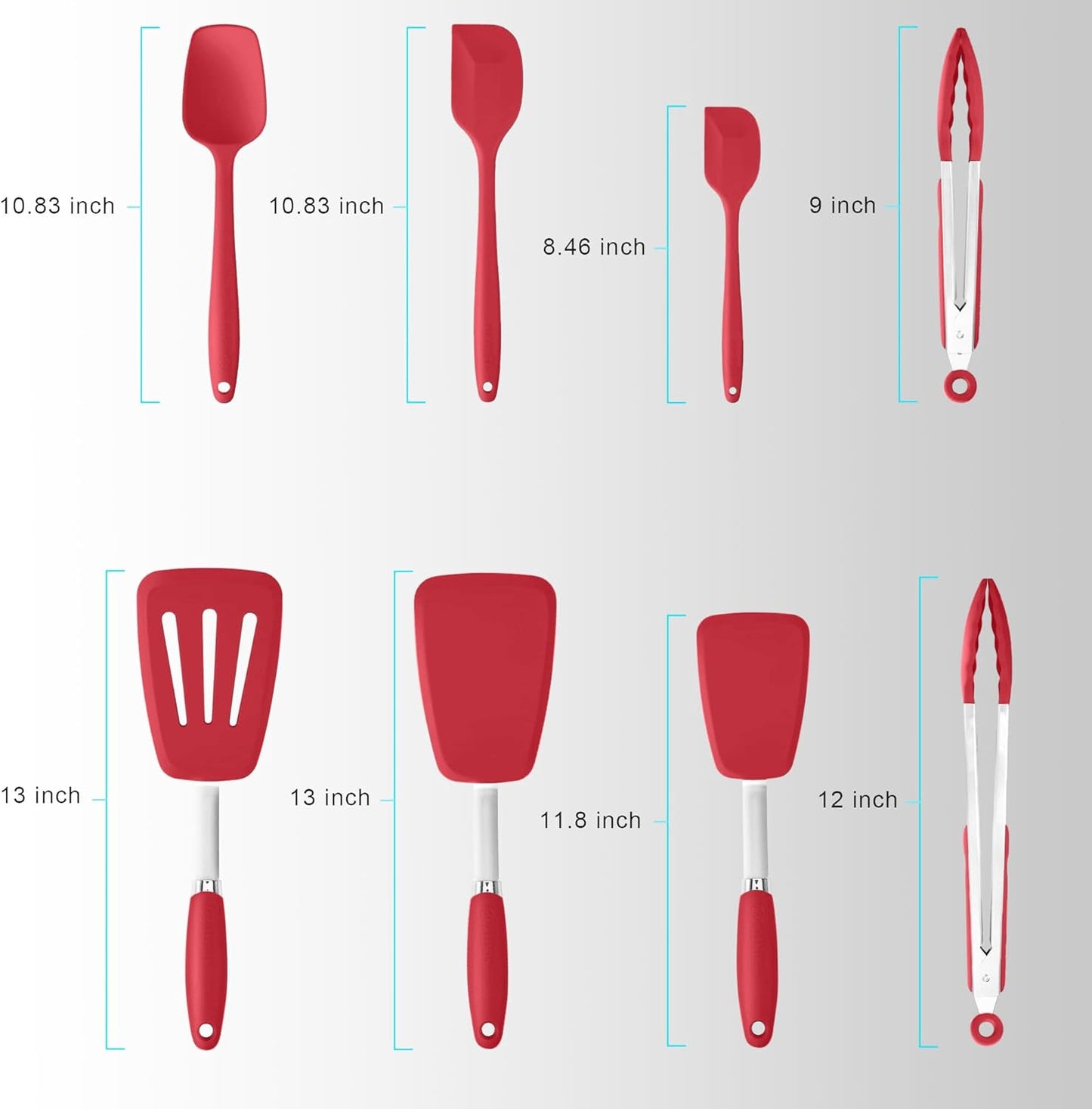Silicone Spatulas Set Turners Tongs Cooking Utensils Set High Heat Resistant Kitchen Scraper Spatulas for Cooking Mixing Baking BPA Free Dishwasher Safe, Black