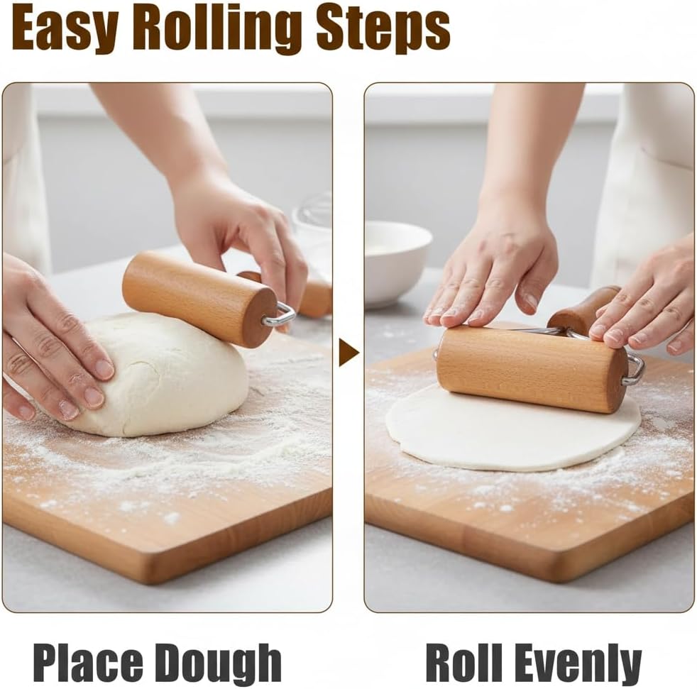 Small Rolling Pin, Pizza Dough Roller, Non Stick Wood Pastry Roller, Kitchen Wooden Rolling Pins for Baking Cooking Cookie Bread Tortilla Dumpling Fondant Clay (Style 2)