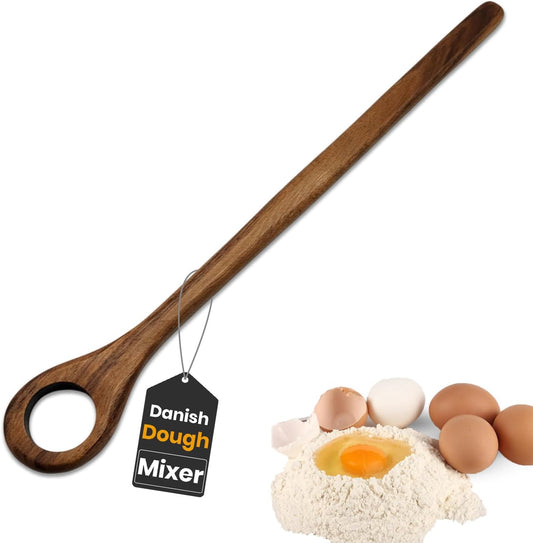 Eggssentials - Natural Wooden Dough Whisk for Sourdough Bread Baking – Danish Dough Whisk, Bread Whisk Mixing Tool for Dough & Batter – Sourdough Tools, Bread Making Supplies