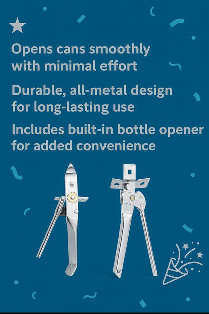Can Opener Heavy Duty Stainless Steel Smooth Edge Manual Can Opener and Bottle Openers, Soft Comfortable Handle, Oversized Handheld Turn Knob, US Designed Multifunctional Kitchen Tool, 2 pack,