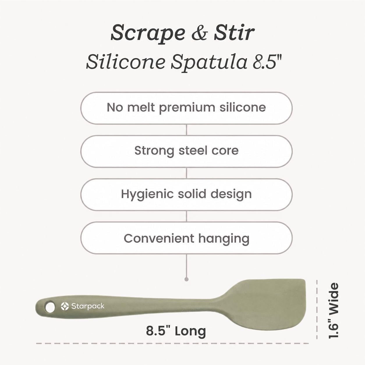 Starpack 'Scrape and Stir' Silicone Rubber Spatula Set (4-Piece) - LFGB Non Toxic, 600°F Heat Resistant, BPA-Free, One-Piece Kitchen Baking Spatulas - Dishwasher Safe for Nonstick Cookware Earthy Pink