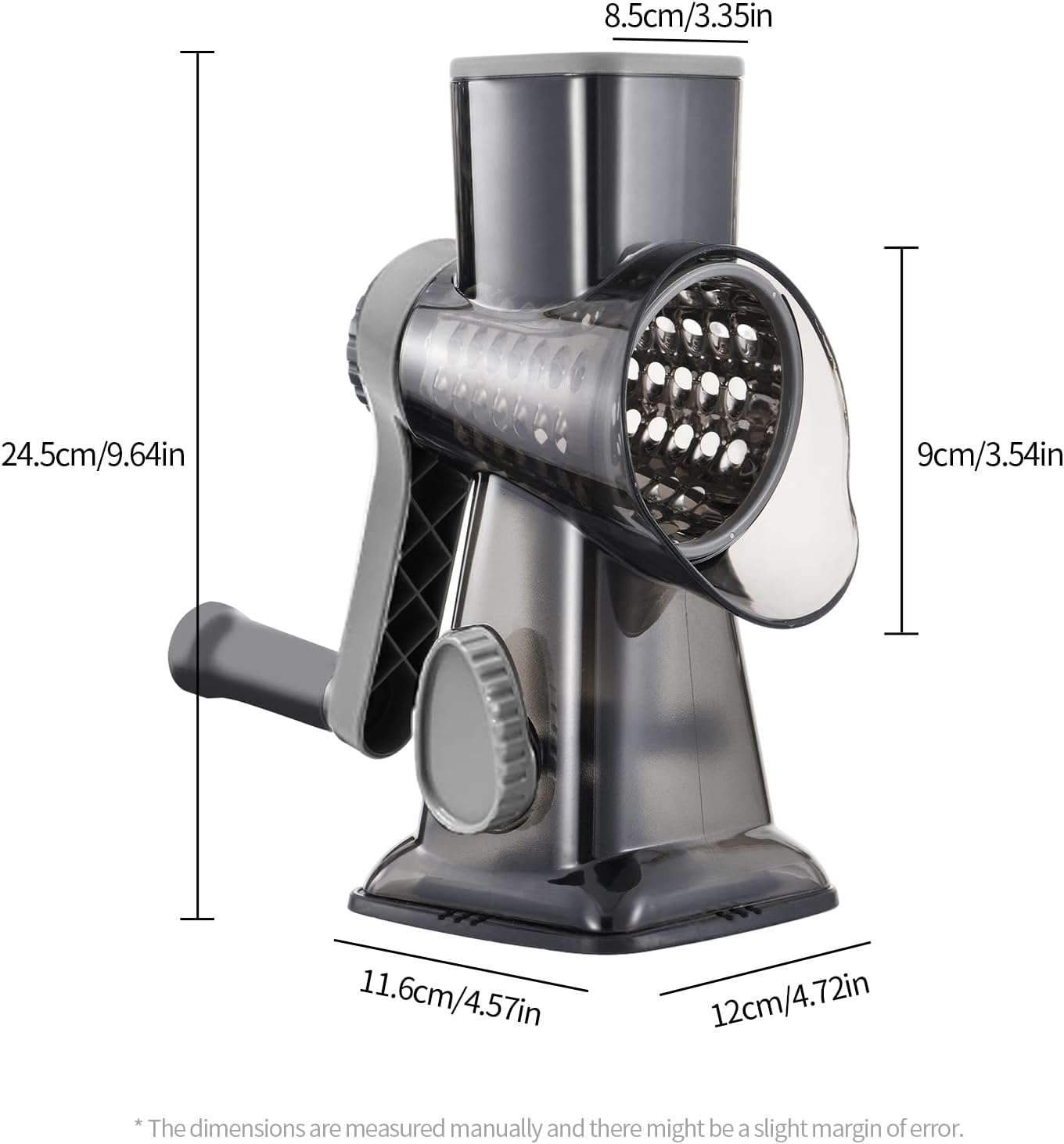 Rotary Cheese Grater Hand Crank with Suction Base, 3-in-1 Cheese Shredder for Cheese, Vegetables & Nuts, Easy to Clean (black)