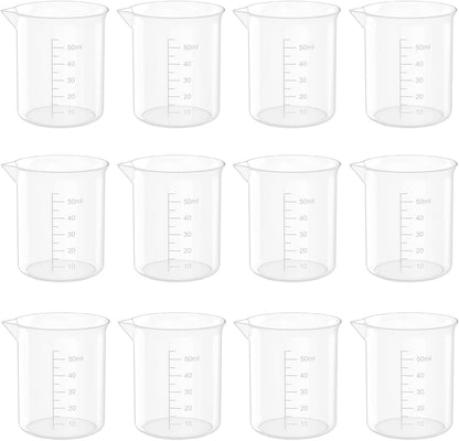 1.7 Oz Transparent Lab Measuring Cup, 50ml Plastic Beaker Cups, for Science Experiment, Liquid Measuring, 12 Pcs
