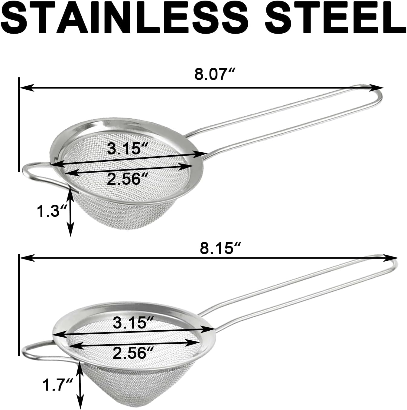 Small Fine Mesh Strainer Set, Stainless Steel Mini Sieve, Bar Strainer for Cocktail, Juice, Coffee, Tea Strainer for Loose Leaf Tea, Mini Sifter for Matcha, Flour, 2 PCS