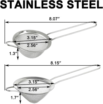 Small Fine Mesh Strainer Set, Stainless Steel Mini Sieve, Bar Strainer for Cocktail, Juice, Coffee, Tea Strainer for Loose Leaf Tea, Mini Sifter for Matcha, Flour, 2 PCS