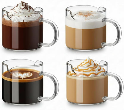 Patelai 2 Pcs 8oz Espresso Cups, Glass Measuring Cups with Double Spouts & Handle, Milk Frothed Cup Coffee Bars Accessories for Machine, Scale Glass Jars for Coffee, Water, Yogurt, Juice, Oil, 250ml