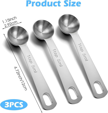1 Teaspoon Measuring Spoons, 3Pcs Stainless Steel Short Design Kitchen Tools for Precise Cooking, Baking and Spices Measurement, 5ml
