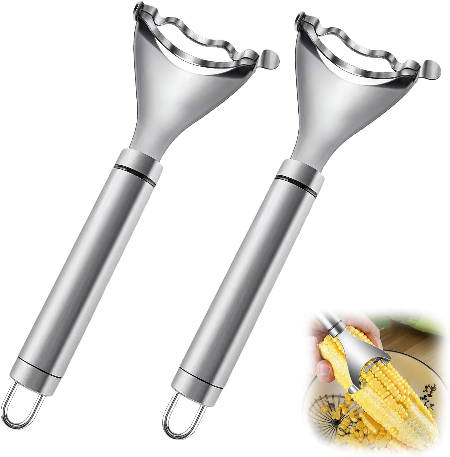 2 Pcs Stainless Steel Corn Peeler and Stripper Tool Set, Corn Stripper Cob Stripper Tool,Corn Stripper for Corn on the Cob Remover Tool，Corn Thresher with Ergonomic Handle，Kitchen Gadget