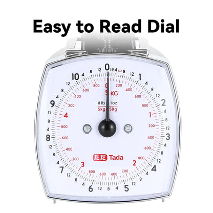 Tada 11lb Analog Food Scale Mechanical Dial Kitchen Scale, Removable Measuring Cup, Tare Function, Kitchen Friendly