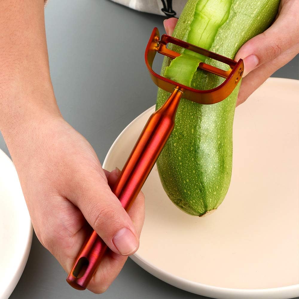 Stainless Steel Vegetable Peeler Gold 2 Pieces, with Potato Eye Remover & Swiveling Twin Blades, Y Shaped Titan Potato Peeler for Fruit & Veggie, Dishwasher Safe