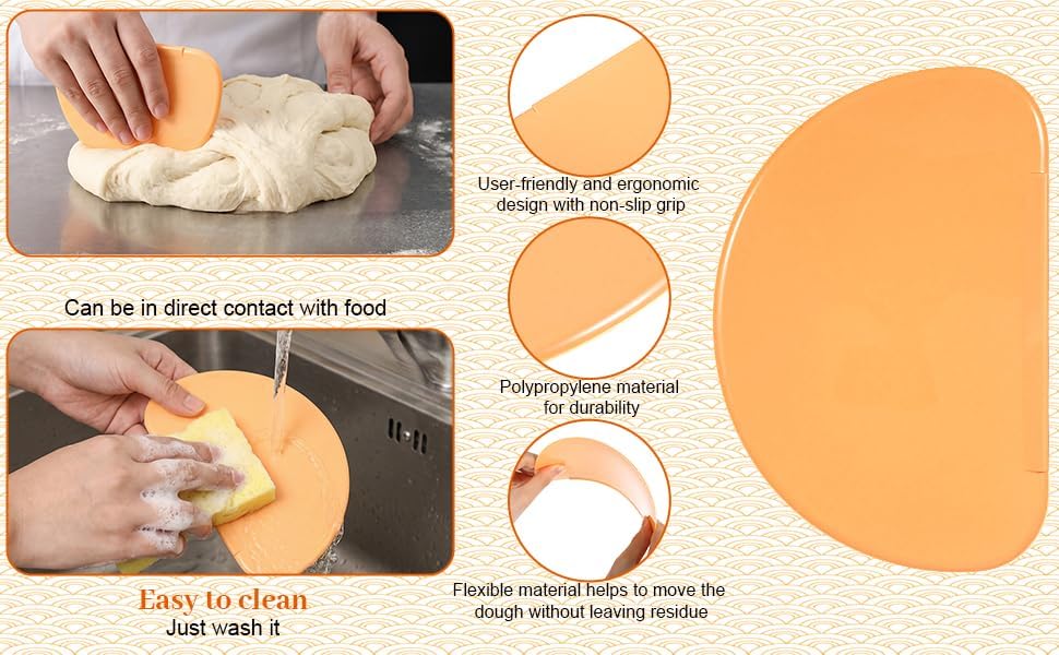 2PCS Silicone Bowl Scrapers for Bread Dough, Sourdough Spatula Scraper Bread Dough Scrapers Curved Edge Flexible Bowl Scraper for Baking Food Sourdough Proofing Basket Pastry Cutter Tool, Orange