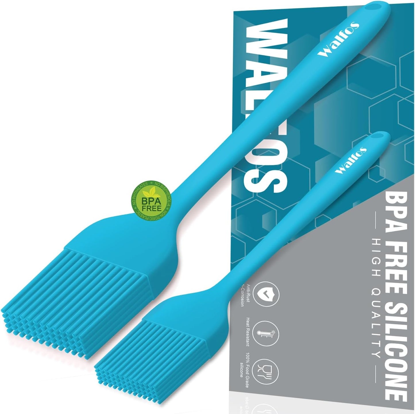 Walfos 600°F Heat Resistant Silicone Basting Brushes BPA Free Pastry Brush, Spread Oil Butter Sauce for BBQ Grill Baking Kitchen Cooking, Dishwasher Safe (2 SIZE)