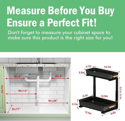 ARSTPEOE Under Sink Organizer - 2 Packs Multi-Purpose Pull-Out Storage Organizers, Slide out Pull out Metal Cabinet Organizer Shelf, Storage for Kitchen Bathroom, Black