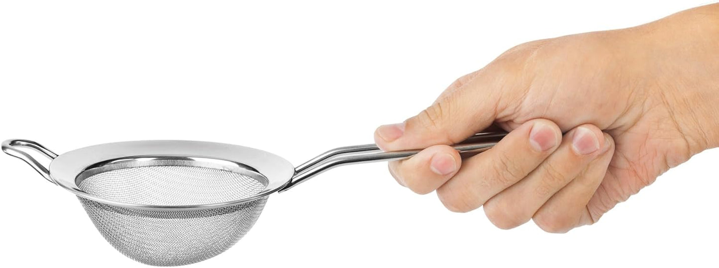 HIC Kitchen Fine Mesh Strainer With Helper Handle, 18/8 Stainless Steel, 6-Inch, For Sifting, Draining, And Straining Pasta, Vegetables, Stocks, And Sauces