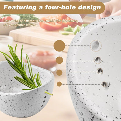 Pottery Herb Stripper Bowl, Small Handmade Resin Herb Stripper, Ceramic Herbs Grinder Pill Crusher Set Parsley Thyme Rosemary, for Pill Crusher, Spice, with Multi Size Holes(Color:White)