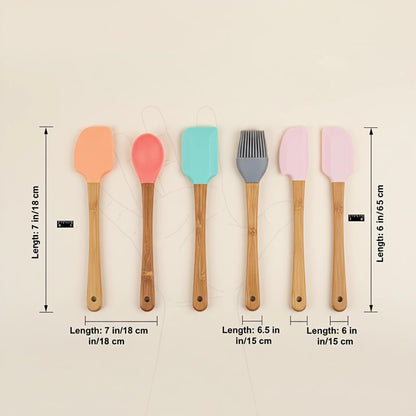 Silicone Mini Spatula,Small Spatulas for Kitchen Use,Rubber Scraper Heat Resistant Silicone Spatula Set Non-Stick Baking Utensils For Baking,Cooking & Stir -Bamboo Handle (5 Colorful)