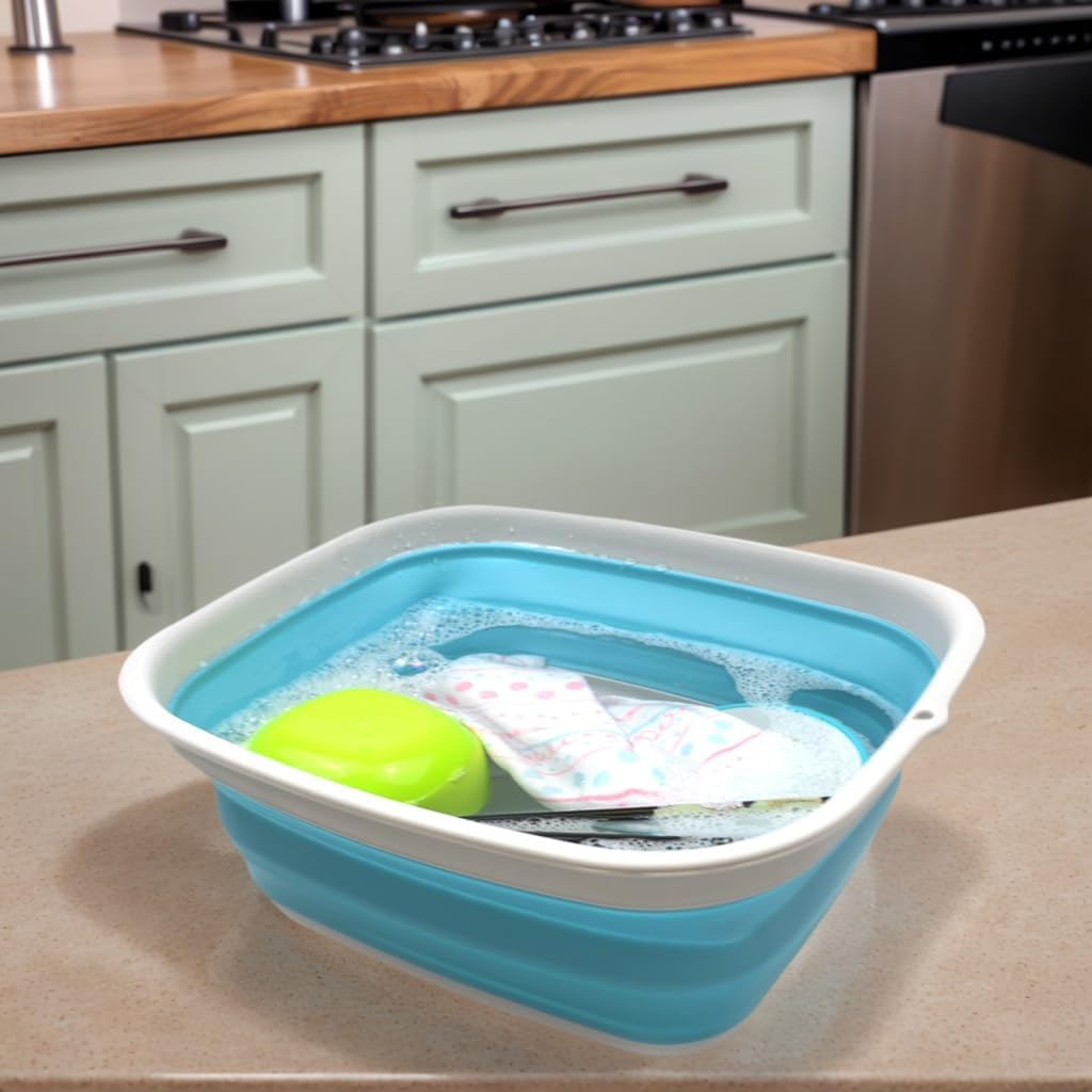 SAMMART 9.45L (2.5 Gallon) Collapsible Tub - Foldable Dish Tub - Portable Washing Basin - Space Saving Plastic Washtub (Grey, M)