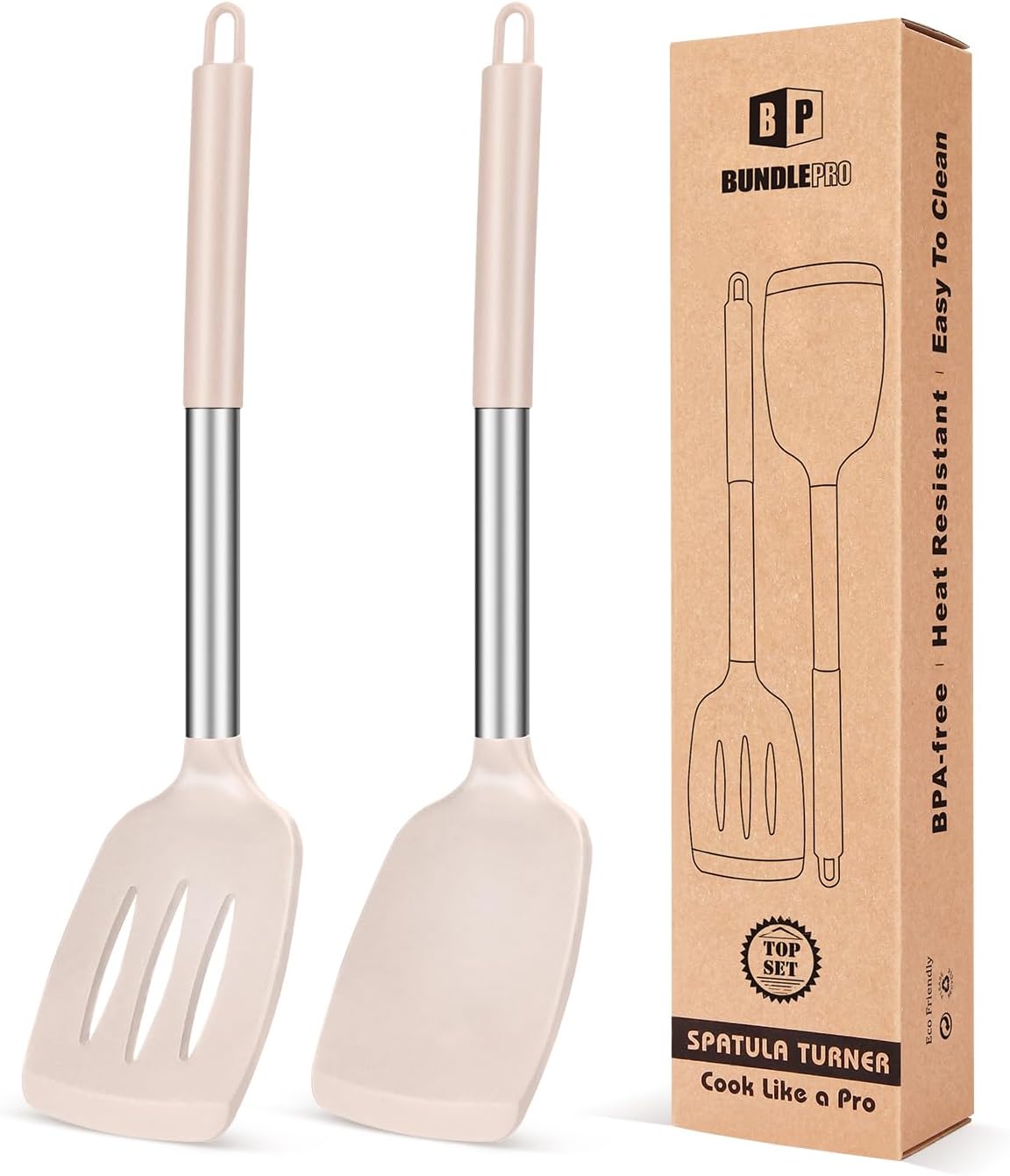 Pack of 2 Silicone Solid Turner, Non Stick Slotted Kitchen Spatulas, High Heat Resistant BPA Free Cooking Utensils, Ideal Cookware for Fish, Eggs, Pancakes(Black)