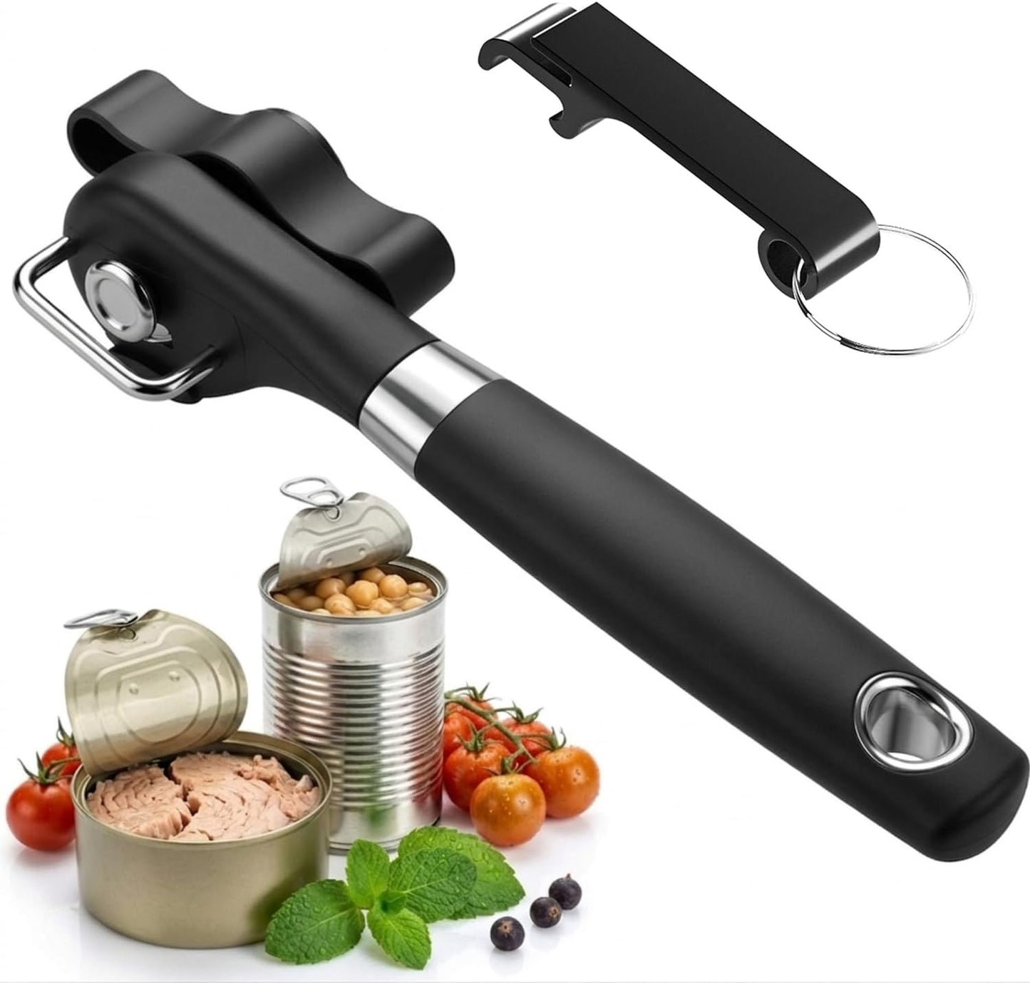 Side Cut Can Opener Smooth Edge, Safety Can Opener with Durable Sharp Blade, Big & Soft Turn Knob & Comfortable Non-Slip Handle, Black