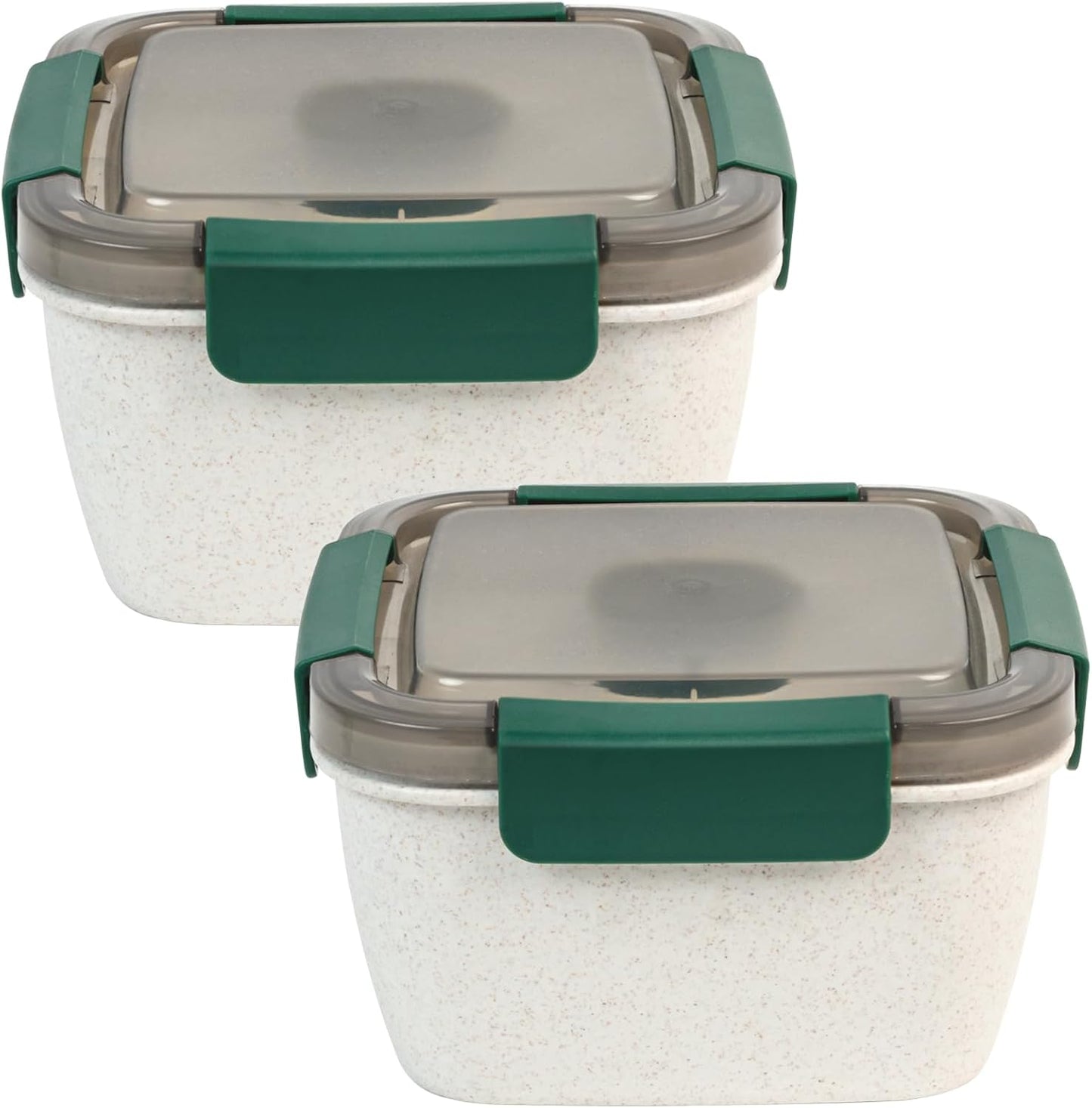 Freshmage Salad Lunch Containers To Go, 2 Pack 52-oz Bowls with 3 Compartments, Dressing Containers for Toppings, Snacks - Pink & Green