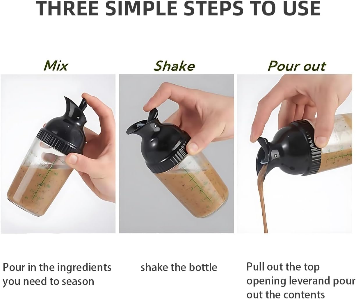 Wokyo Salad Dressing Shaker, Homemade Salad Dressing Bottle Mixer Measure Dripless Pour, Leak-free, Soft Grip, Dishwasher Safe BPA Free (Green)