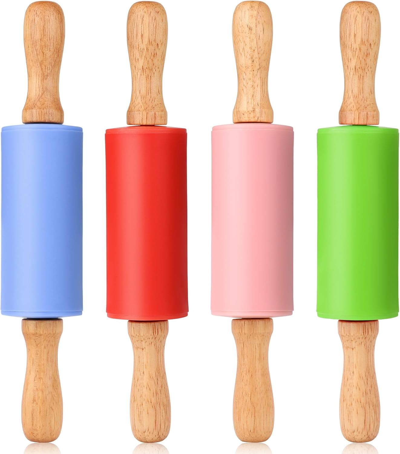Mini Silicone Rolling Pin for Kids, Non-stick Surface Wood Handle, 9 Inch 1 Pack Blue