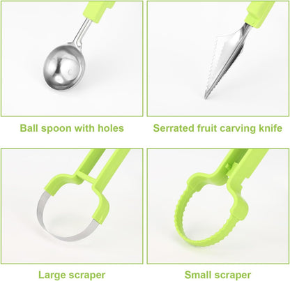 Melon Baller Scoop Set, Stainless Steel 3-in-1 Durable Melon Baller Scooper Tool Practical Kitchen Gadget Kit for Watermelon Cantaloupe Dragon Fruit Cutter
