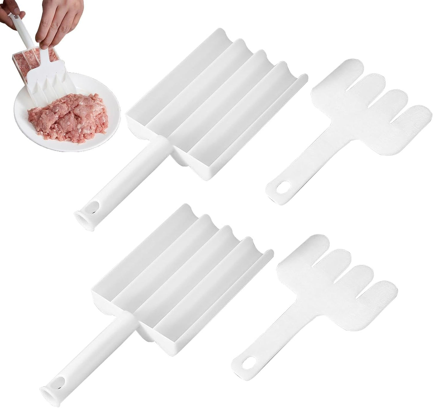 DIY Meatball Making Set, Creative Kitchen Triple Meatball Maker, Meat Baller Spoon with Cutting Spade, Home Cooking Tools, for Cooping Cookie Dough or Sorbet Rice Balls, 2 pcs
