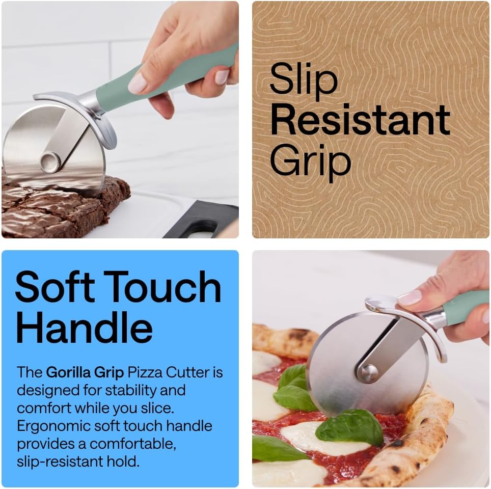 GORILLA GRIP Patented BPA-Free Large Pizza Cutter Wheel, 9 Inch, Extra Sharp Stainless Steel Blade, Slip Resistant Handle with Thumb Guard Protection, Slice Thick or Thin Pizzas, Pie, Pastries, Black