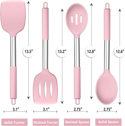 E-far Cooking Utensils Set of 4, Silicone Kitchen Utensils for Non-stick Cookware, Heat Resistant & Non-toxic Slotted Spatula Solid Spoon Turner for Flipping Mixing Serving Basting(Black)