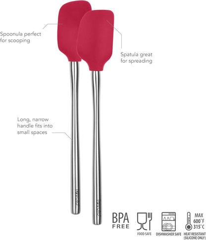 Tovolo Flex Core Silicone Spatula Spoonula Set of 2 for Non Stick Cast Iron Cooking & Baking, Dishwasher Safe Heat Resistant BPA Free Long Stainless Steel Handle Kitchen Utensil, Charcoal Gray