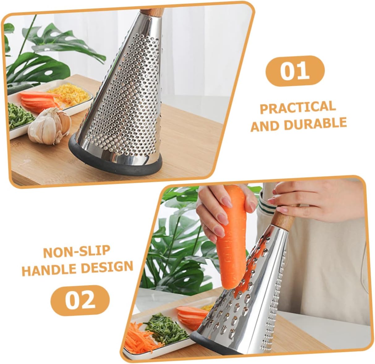Kitchen Grater Cheese Grater with Handle Carrot Peeler Veggie spiralizer Manual Mandoline Slicer Cheese Slicer Cucumber Slicer Cone-Shaped Cheese Grater Truffle Wood Vertical