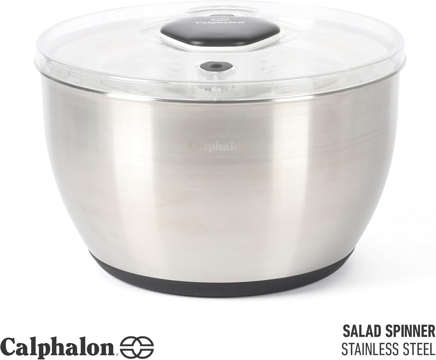 Calphalon Aero 6.3-Qt Stainless Steel Salad Spinner, Fruit & Vegetable Washer Bowl with Strainer Basket for Washing Lettuce, Spinach, Herbs & Fresh Produce