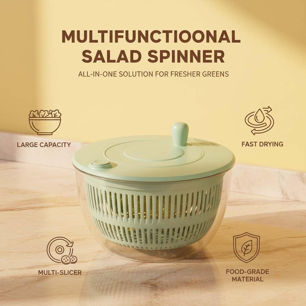 2026 Salad Spinner Vegetable Chopper, Multifunctional Vegetable Slicer & Food Shredder with 6 Blades, Manual Lettuce Dryer and Fruit Washer, Kitchen Prep Gadget for Salad, Fruits and Vegetables