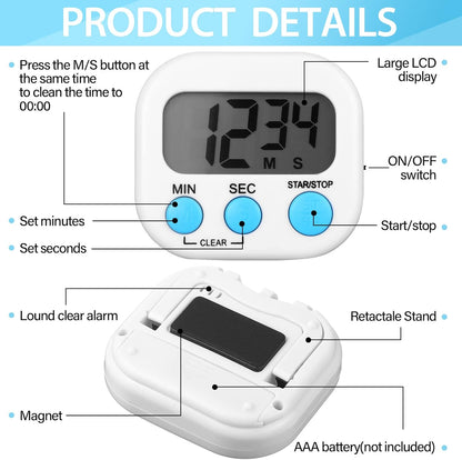Weewooday 24 Pcs Digital Kitchen Timer Magnetic Timer Bulk On/Off Switch Minute Second Count up Countdown Loud Alarm for Exercise Cook Baking (Black,White)