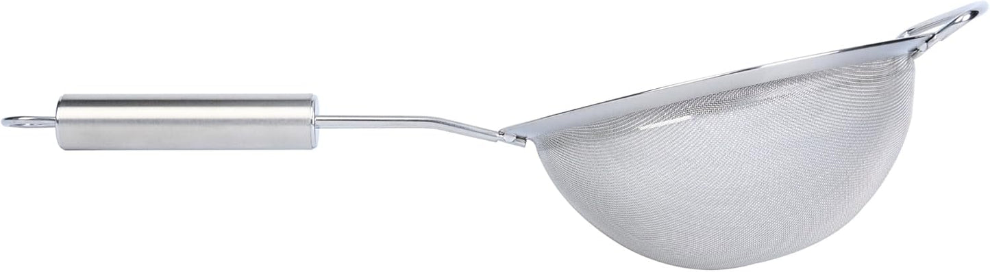 Restaurantware 11.5 in Stainless Steel Fine Mesh Strainer - German Standard Sieve Sifter with Ergonomic Handle, Dishwasher Safe - Reinforced Metal Food Strainer for Quinoa, Soup, Sauce, Baking