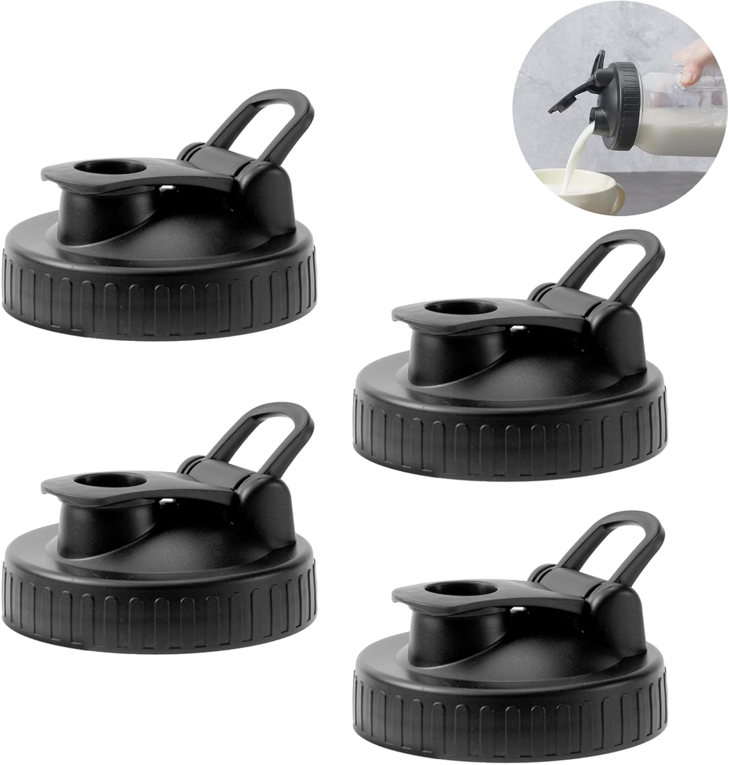 FyndraX Pour Spout Lids for Ball Wide Mouth Mason Jars, Airtight Canning Jar Flip Cap Top Lid for Drinking, Salad, Dressing Pouring, Leak-Proof, Pack of 4